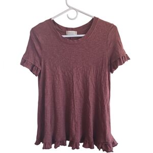 Altar'd State Short Sleeve Ruffle Tee - Burgundy